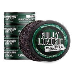 Fully Loaded Bullseye Wintergreen Chew pack shows convenient, nicotine-free dip alternative.