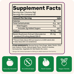 Fungies Reishi gummies bottle with label highlighting vegan, gluten-free
