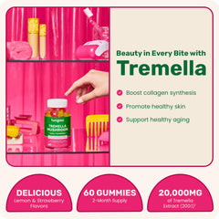 Fungies Tremella gummies jar—strawberry-lemon flavor supporting radiant skin.