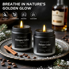 Furnizone balsam cedar candle in glass jar with bold woodsy scent