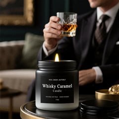 Furnizone whisky caramel candle glows with amber warmth
