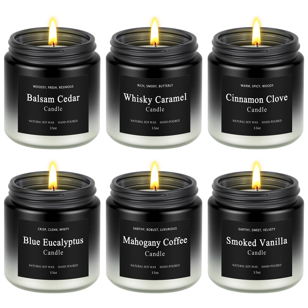 Furnizone 6-pack mens candles in woodsy glass jars create a cozy home ambience