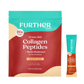 Further Food chocolate collagen stick pack hero, convenient single-serve protein for busy mornings.