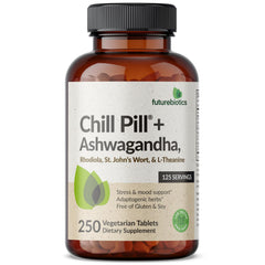 Chill Pill by Futurebiotics label highlighting Ashwagandha and quality sourcing.