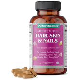 Futurebiotics Hair, Skin & Nails bottle pour supports daily beauty nutrition for lustrous hair.