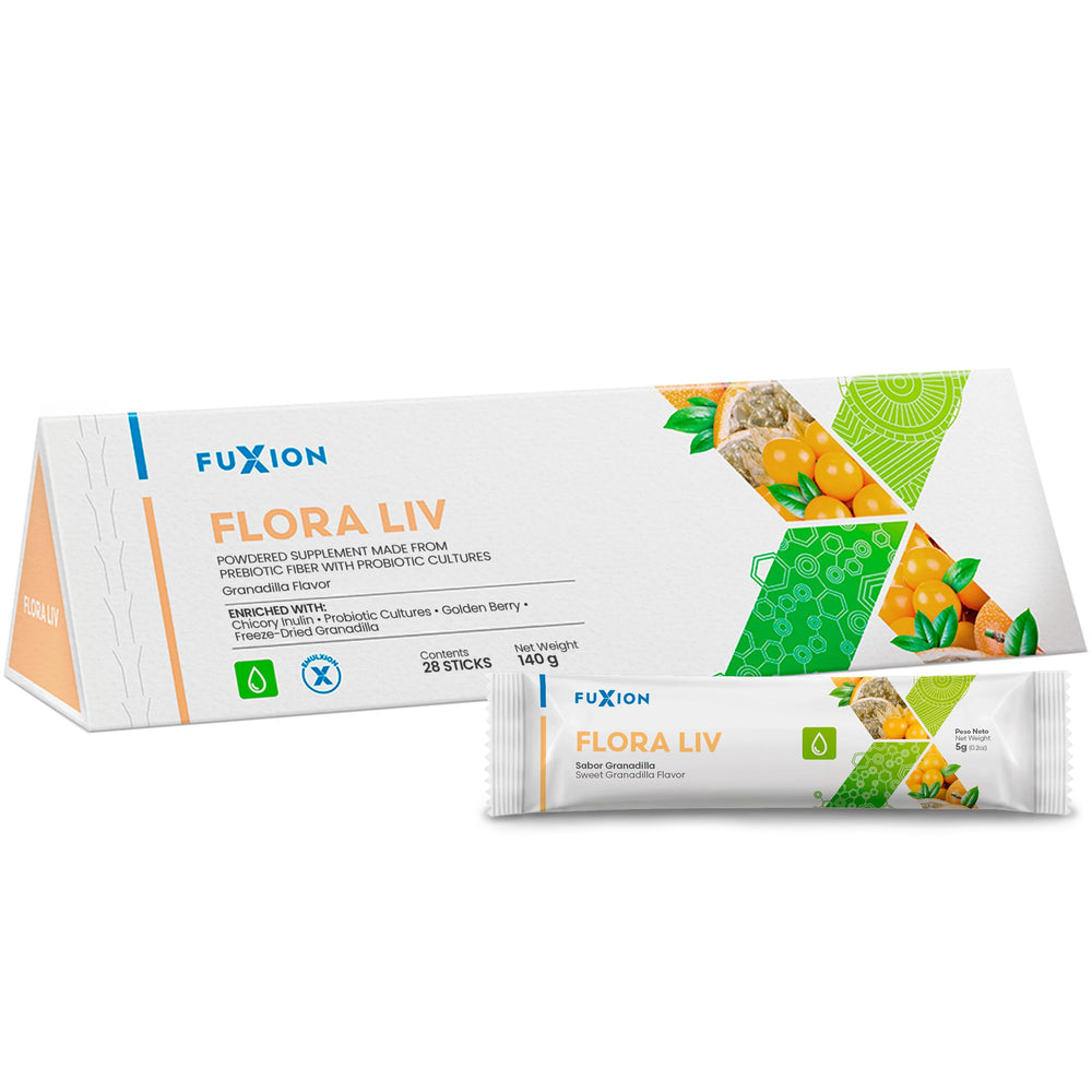 FuXion Flora Liv sticks packaging for easy daily wellness at home