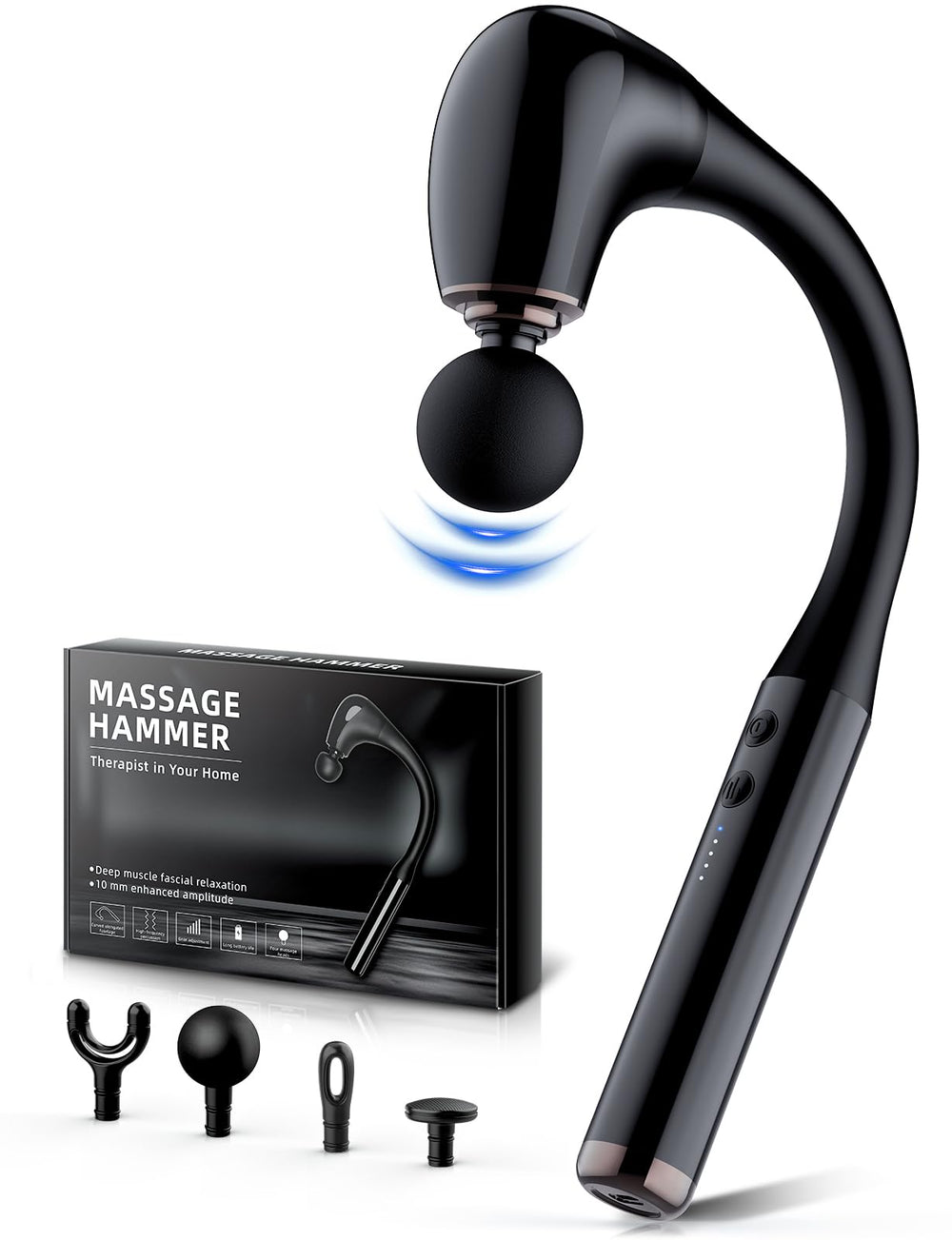 FVZ massage gun with extension handle reaches back and neck with ease