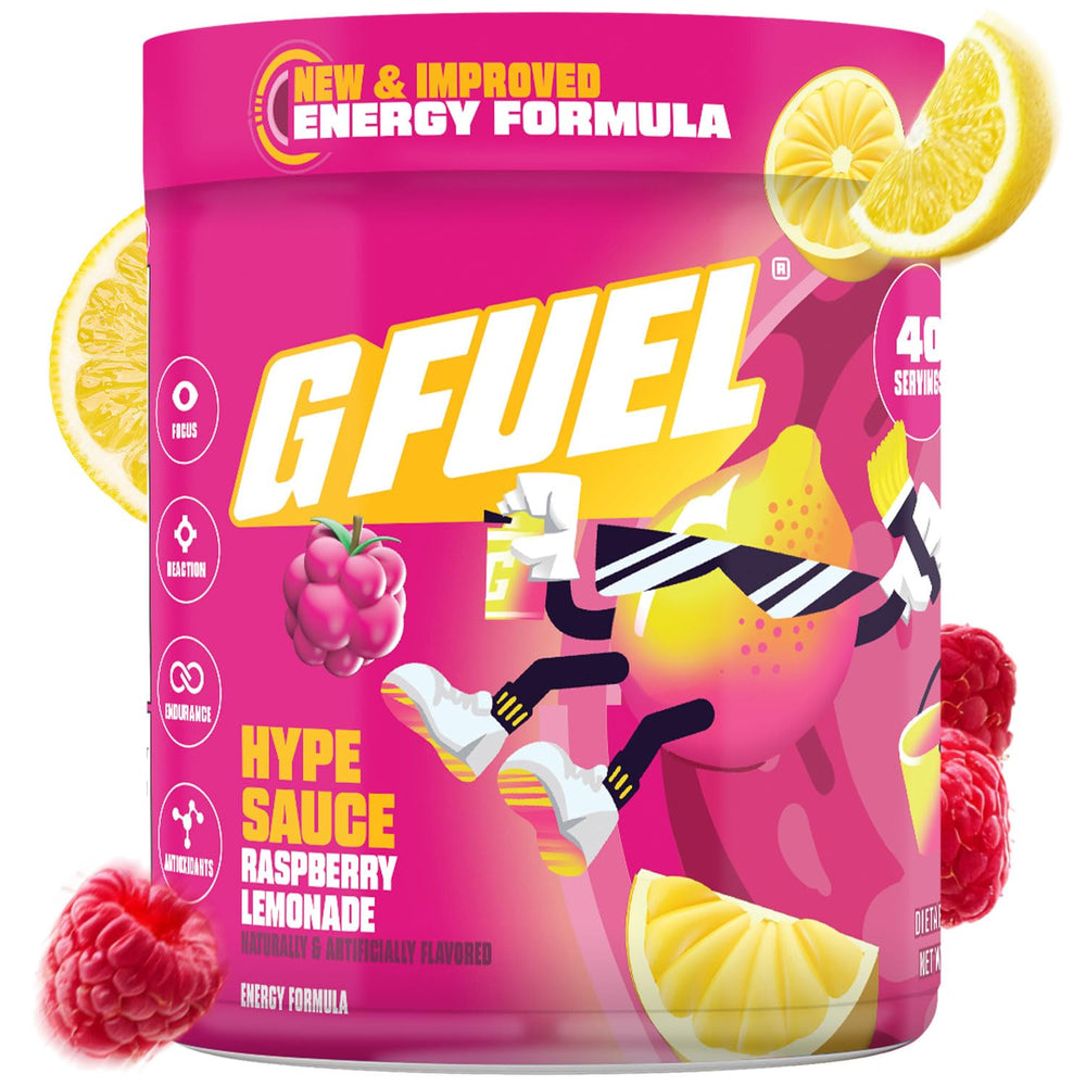 G Fuel Hype Sauce 2.0 Raspberry Lemonade tub for a refreshing sugar-free energy boost
