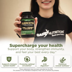 Gade Nutrition Quercetin capsules closeup highlights easy daily dosing and absorption.