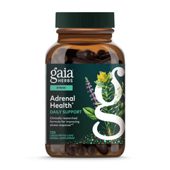 Gaia Herbs Adrenal Health Daily Support bottle shown for daily stress support.