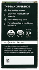 Gaia Herbs Adrenal Health Nightly Restore bottle side highlighting dosage and organic ingredients for nightly use