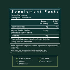 Gaia Herbs Black Cohosh bottle label showcasing soy-free formulation