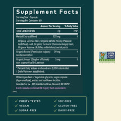 Gaia Herbs Cramp Relief label highlighting organic ingredients and vegan capsules for clean sourcing
