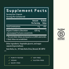 Gaia Herbs Cranberry Concentrate capsules in pack for vegan phyto-caps