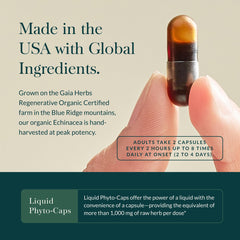 Gaia Herbs open bottle with capsules spread showing serving convenience