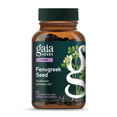 Gaia Herbs Fenugreek Seed bottle front shows lactation support.