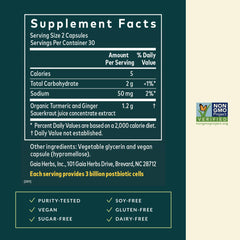 Fermented turmeric and ginger extract label showcasing premium ingredients