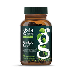 Gaia Herbs Ginkgo Leaf bottle for daily brain and circulation support.