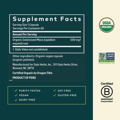 Gaia Herbs Maca Root capsules-pack demonstrates convenient daily energy support