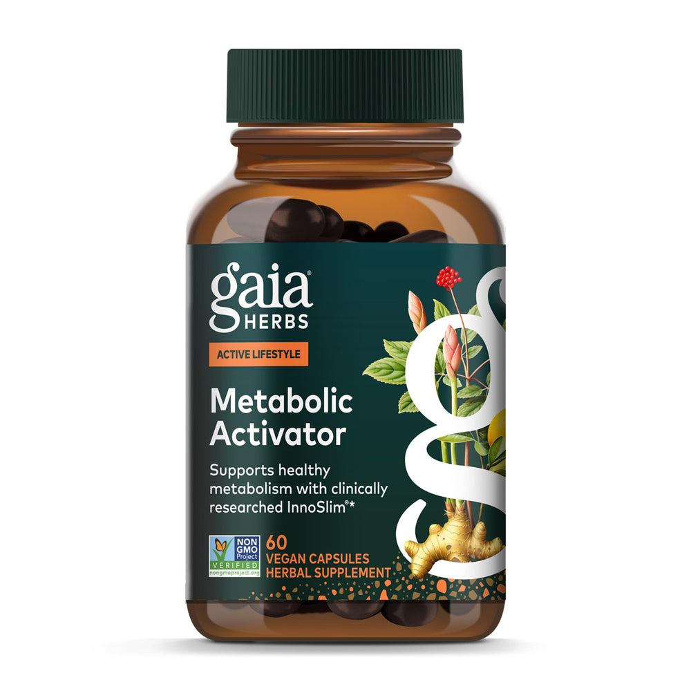 Gaia Herbs Metabolic Activator bottle for daily use, highlighting natural energy support.