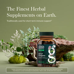 Gaia Herbs Oil of Oregano capsules poured illustrating vegan liquid phyto-caps form