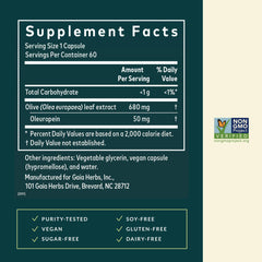 Gaia Herbs olive leaf plant detail shows fresh leaves.