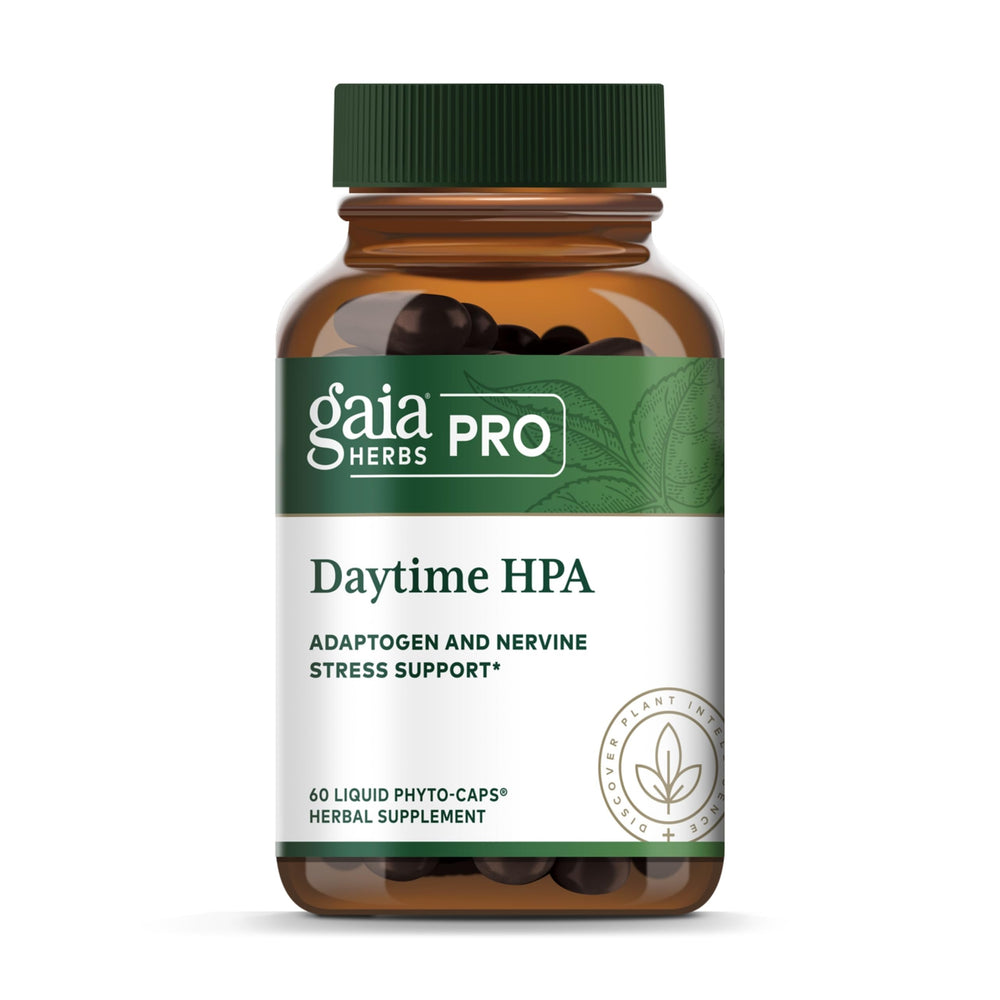 Gaia Herbs PRO Daytime HPA bottle front conveying adaptogen support for steady daytime energy.
