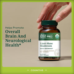 Gaia Herbs PRO Lion's Mane label highlighting organic sourcing and potency