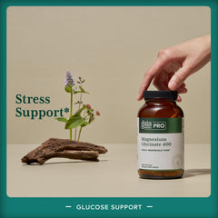 Close-up label of Gaia Herbs PRO magnesium glycinate highlighting purity