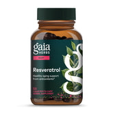 Gaia Herbs Resveratrol bottle closeup showing 150 mg trans-resveratrol for antioxidant support