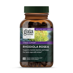 Gaia Herbs Rhodiola Rosea bottle with 120 vegan caps for daily stress support