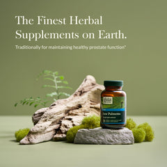 Gaia Herbs Saw Palmetto ingredients panel emphasizes herbal blend for prostate health.