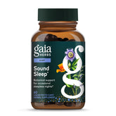 Gaia Herbs Sound Sleep bottle on nightstand promoting calm evenings.