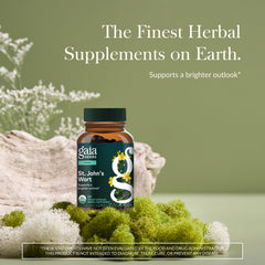Gaia Herbs St. John's Wort capsules close-up showing vegan formula.