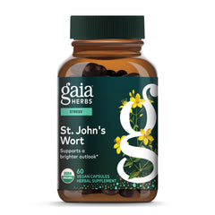 Gaia Herbs St. John's Wort bottle for daily stress support.