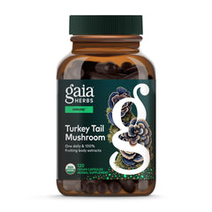 Gaia Herbs Turkey Tail fruiting body extract capsules for immune support.
