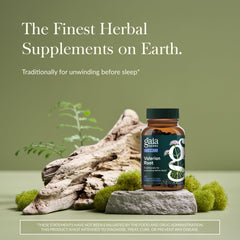 Gaia Herbs Valerian Root capsules close-up showing vegan liquid phyto-caps.