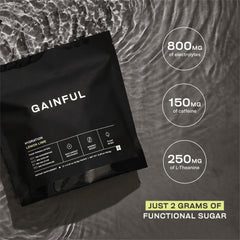 Gainful Hydration Caffeine Packets Lemon Lime dissolving in water for fast hydration activation