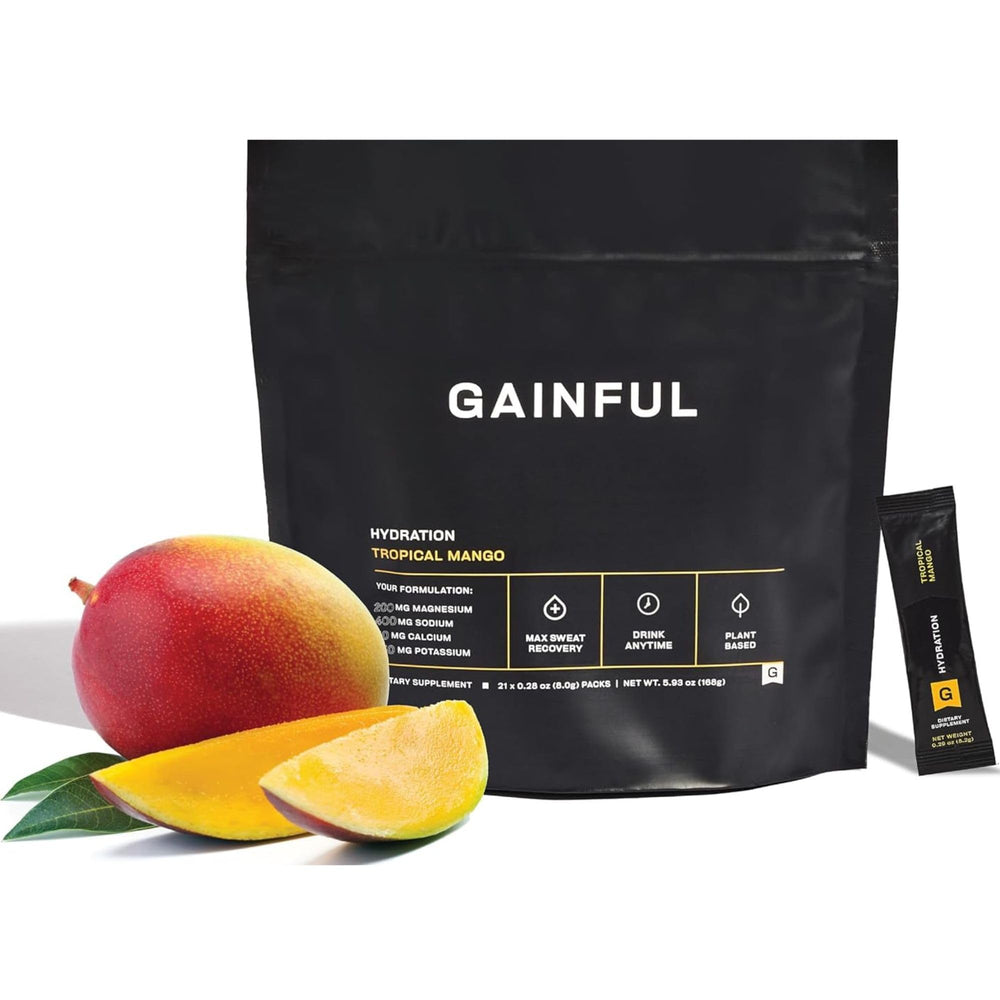 Gainful Hydration Packets Tropical Mango pour supports fast, caffeine-free hydration during workouts