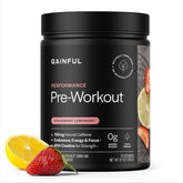 Gainful Performance Pre Workout tub with strawberry lemonade flavor for sustained energy before training.