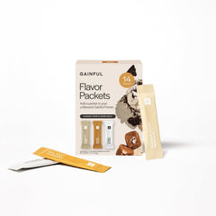 Gainful vanilla flavor stick packet close-up for boosting unflavored protein flavor