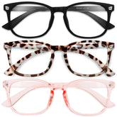 Gaoye stylish blue light glasses for women in a three-pack reduce eye strain during screen use