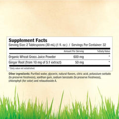 Garden Greens Wheat Grass Liquid being poured into a glass for refreshing hydration.