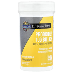 Garden of Life 100Billion CFU probiotic bottle close-up highlights shelf-stable capsules