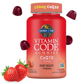 Garden of Life CoQ10 Gummies strawberry bottle showcases heart health support and energy potential.