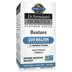 Garden of Life Dr. Formulated Probiotics Platinum Restore bottle, supports gut balance