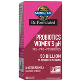 Garden of Life Dr Formulated Women's pH Probiotics bottle with shelf-stable design for daily use.