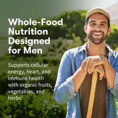 Garden of Life Once Daily Men's Multivitamin packaging showing organic and vegan certifications.