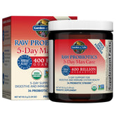 Garden of Life probiotic powder bottle with banana flavor for digestive support.