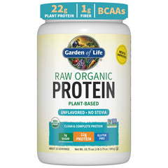 Garden of Life Organic Vegan Protein Powder bottle on shelf highlights plant-based nutrition